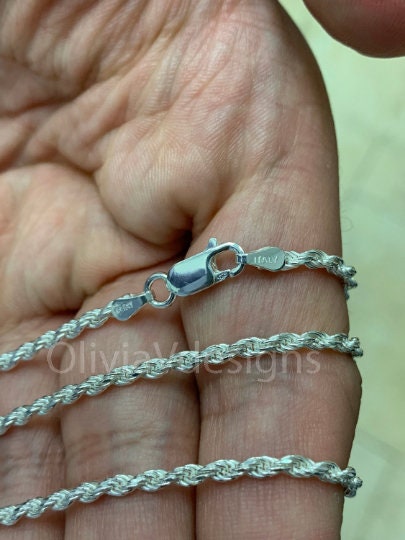 Solid 925 Sterling Silver Italian Rope Chain, 2.5mm, Diamond Cut, Necklace, Made in Italy, Gift For Him, Gift For Her, Rope Necklace
