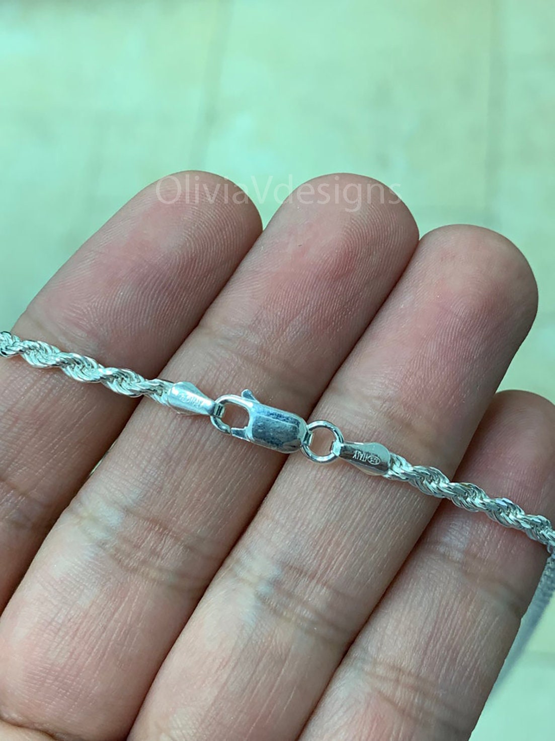Solid 925 Sterling Silver Italian Rope Chain, 2.7mm, Diamond Cut, Necklace, Made in Italy, Gift For Him, Gift For Her, Rope Necklace