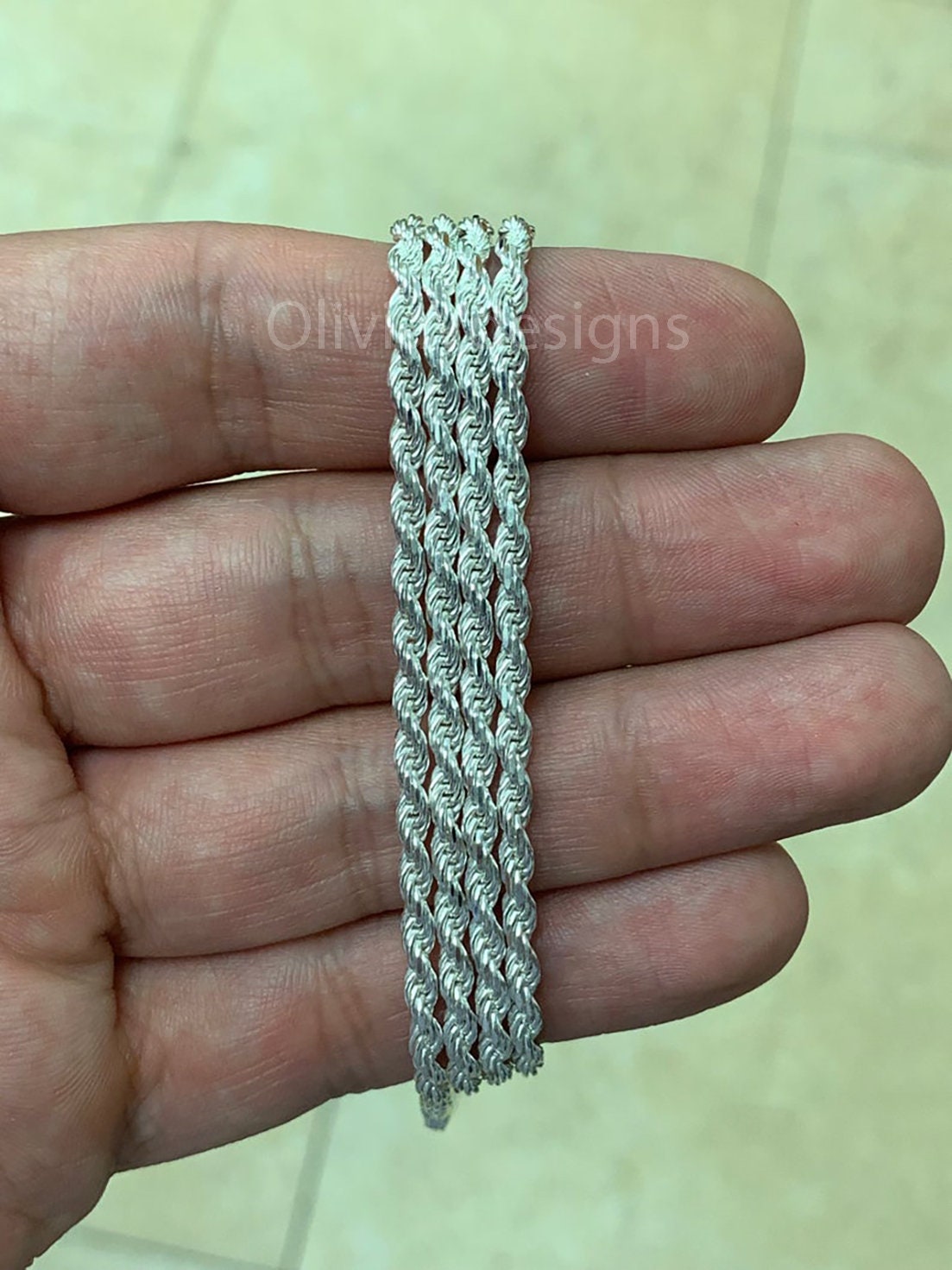 Solid 925 Sterling Silver Italian Rope Chain, 2.7mm, Diamond Cut, Necklace, Made in Italy, Gift For Him, Gift For Her, Rope Necklace