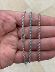 Solid 925 Sterling Silver Italian Rope Chain, Rhodium, 2.5mm, Diamond Cut, Necklace, Italy, Gift For Him, Gift For Her, Rope Necklace