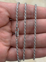 Solid 925 Sterling Silver Italian Rope Chain, Rhodium, 2.5mm, Diamond Cut, Necklace, Italy, Gift For Him, Gift For Her, Rope Necklace