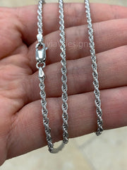 Solid 925 Sterling Silver Italian Rope Chain, Rhodium, 2.5mm, Diamond Cut, Necklace, Italy, Gift For Him, Gift For Her, Rope Necklace