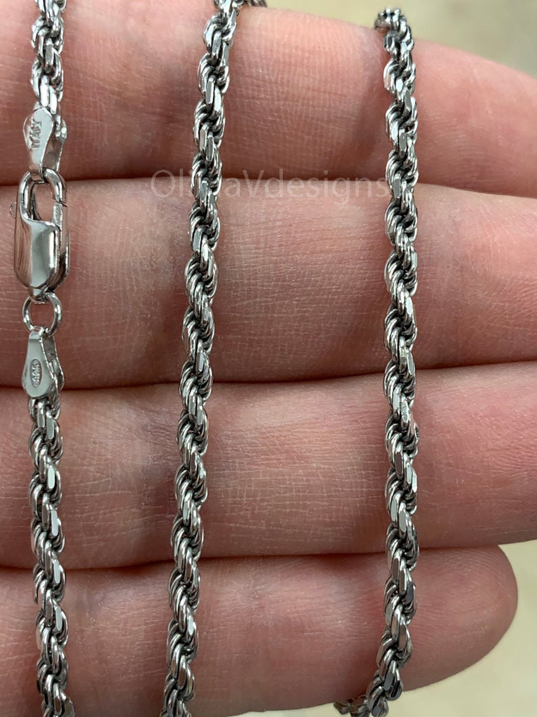 Solid 925 Sterling Silver Italian Rope Chain, Rhodium, 3.2mm, Diamond Cut, Necklace, Italy, Gift For Him, Gift For Her, Rope Necklace