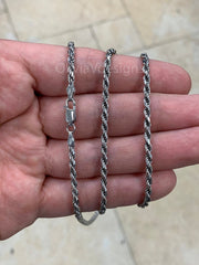 Solid 925 Sterling Silver Italian Rope Chain, Rhodium, 3.2mm, Diamond Cut, Necklace, Italy, Gift For Him, Gift For Her, Rope Necklace