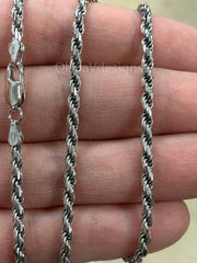 Solid 925 Sterling Silver Italian Rope Chain, Rhodium, 3.2mm, Diamond Cut, Necklace, Italy, Gift For Him, Gift For Her, Rope Necklace
