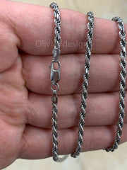 Solid 925 Sterling Silver Italian Rope Chain, Rhodium, 3.2mm, Diamond Cut, Necklace, Italy, Gift For Him, Gift For Her, Rope Necklace
