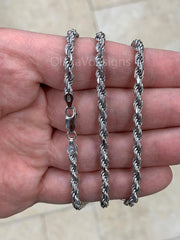 Solid 925 Sterling Silver Italian Rope Chain, Rhodium, 3.7mm, Diamond Cut, Necklace, Italy, Gift For Him, Gift For Her, Rope Necklace
