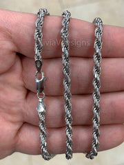 Solid 925 Sterling Silver Italian Rope Chain, Rhodium, 3.7mm, Diamond Cut, Necklace, Italy, Gift For Him, Gift For Her, Rope Necklace