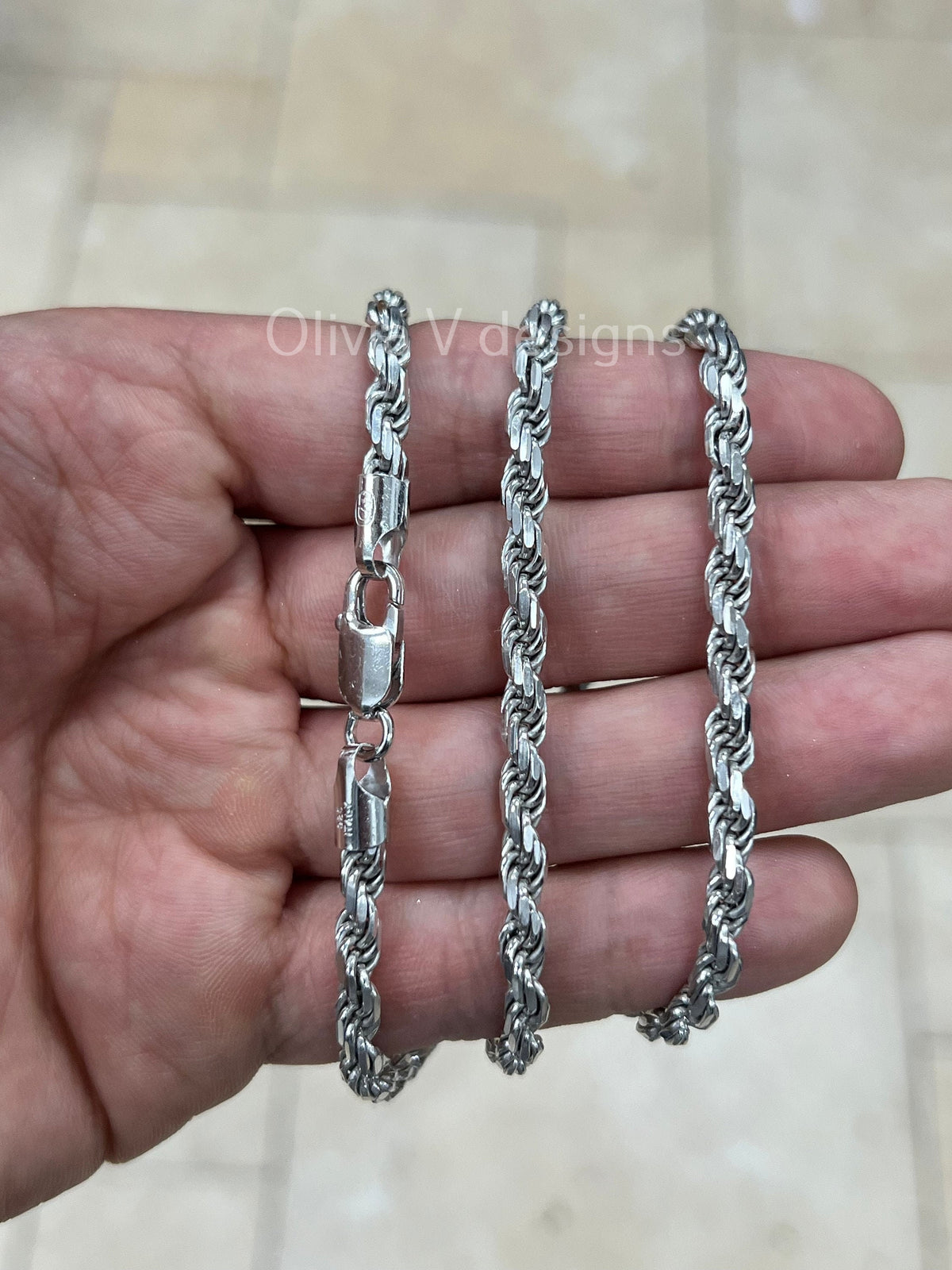 Solid 925 Sterling Silver Italian Rope Chain, Rhodium, 4.6mm, Diamond Cut, Necklace, Italy, Gift For Him, Gift For Her, Rope Necklace