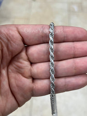 Solid 925 Sterling Silver Italian Rope Chain, Rhodium, 4.6mm, Diamond Cut, Necklace, Italy, Gift For Him, Gift For Her, Rope Necklace