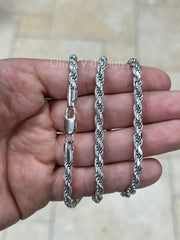 Solid 925 Sterling Silver Italian Rope Chain, Rhodium, 4.6mm, Diamond Cut, Necklace, Italy, Gift For Him, Gift For Her, Rope Necklace