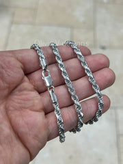 Solid 925 Sterling Silver Italian Rope Chain, Rhodium, 4.6mm, Diamond Cut, Necklace, Italy, Gift For Him, Gift For Her, Rope Necklace