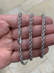 Solid 925 Sterling Silver Italian Rope Chain Rhodium, 5mm, Diamond Cut, Necklace, Made in Italy, Gift For Him, Gift For Her,  24'' 26'' 28''