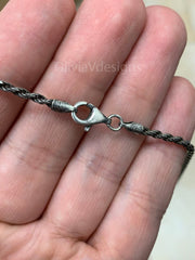 Solid 925 Sterling Silver Italian Rope Oxidized Chain, 2.5mm, Diamond Cut, Necklace, Made in Italy, Gift For Him, Gift For Her, Rope