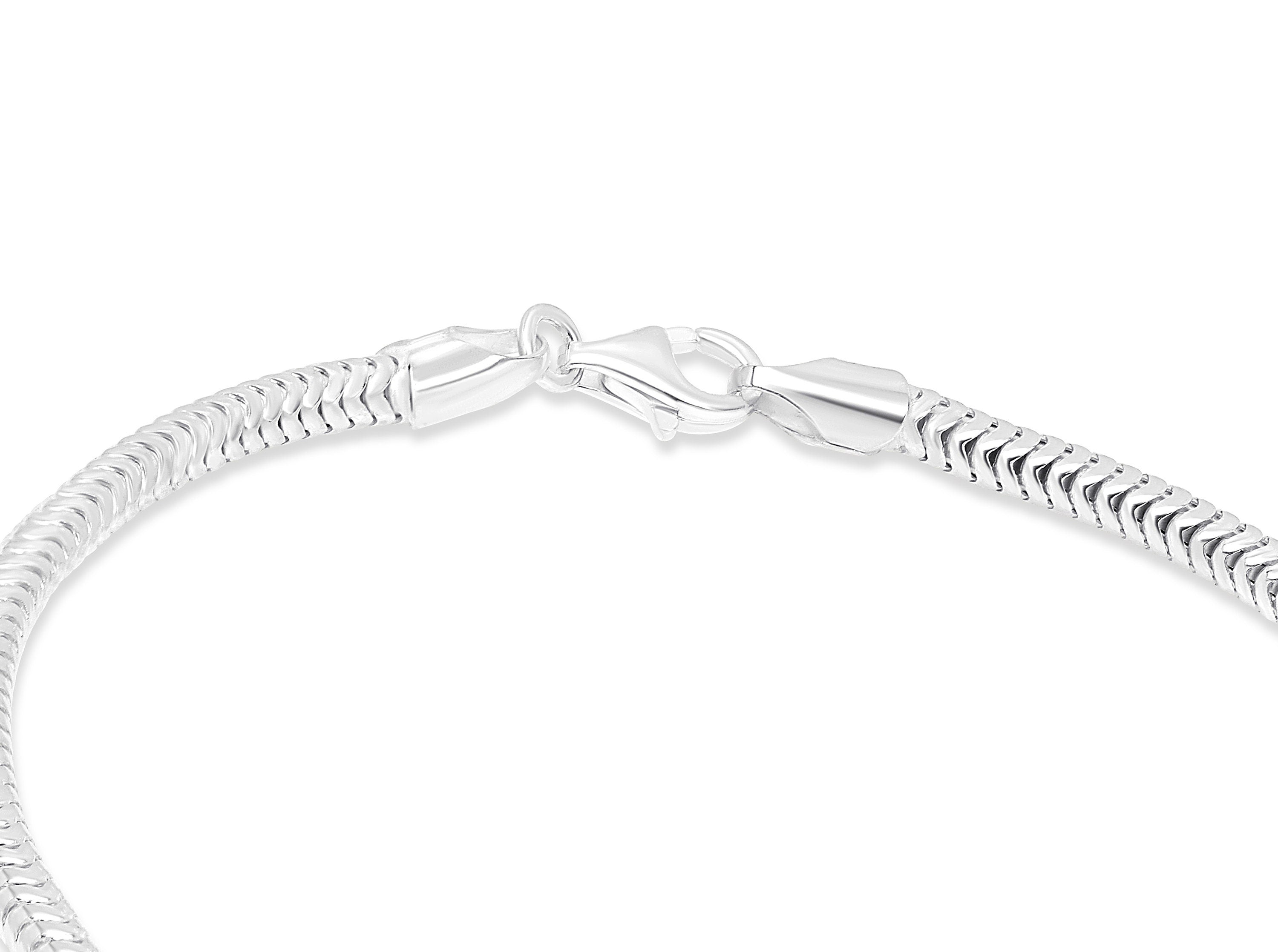 3.5MM Solid 925 Sterling Silver Italian Round Snake Chain Bracelet Anklet Made in Italy, Lengths: 7” 8” 9” 10”