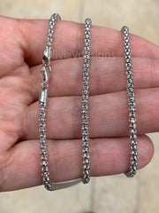 3MM Solid 925 Sterling Silver Italian Shiny POPCORN Chain Necklace Made in Italy All Lengths Available: 16" 18" 20" 22" 24" Or 30''
