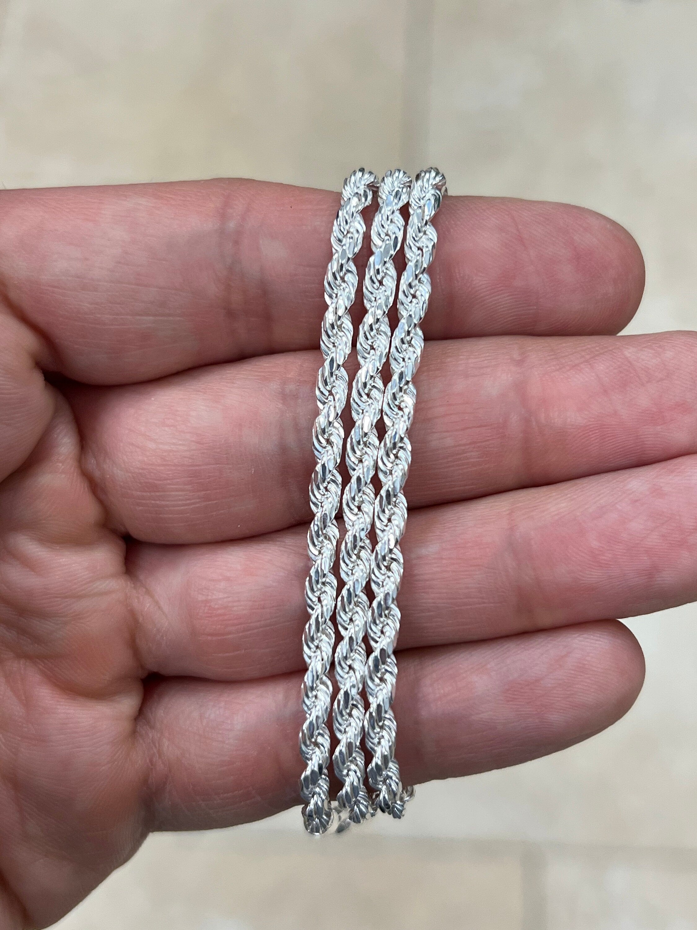 Solid 925 Sterling Silver Rope Chain, 3.50mm, Diamond Cut, Necklace, Made in Italy, Gift For Him, Gift For Her, Rope Necklace