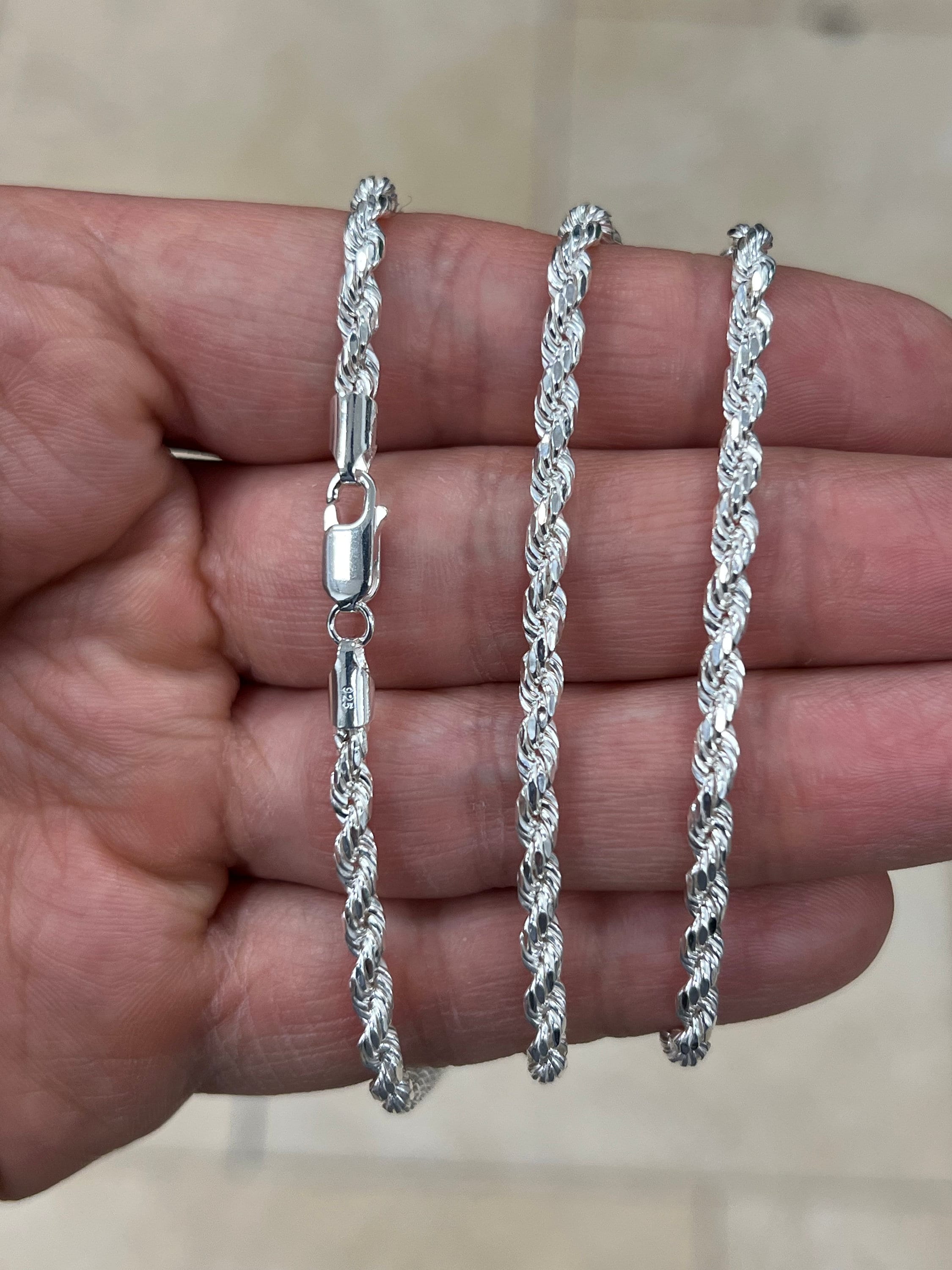 Solid 925 Sterling Silver Rope Chain, 3.50mm, Diamond Cut, Necklace, Made in Italy, Gift For Him, Gift For Her, Rope Necklace