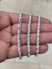 Solid 925 Sterling Silver Rope Chain, 3.50mm, Diamond Cut, Necklace, Made in Italy, Gift For Him, Gift For Her, Rope Necklace