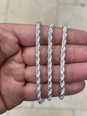 Solid 925 Sterling Silver Rope Chain, 4.00mm, Diamond Cut, Necklace, Made in Italy, Gift For Him, Gift For Her, Rope Necklace