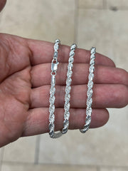 Solid 925 Sterling Silver Rope Chain, 4.00mm, Diamond Cut, Necklace, Made in Italy, Gift For Him, Gift For Her, Rope Necklace