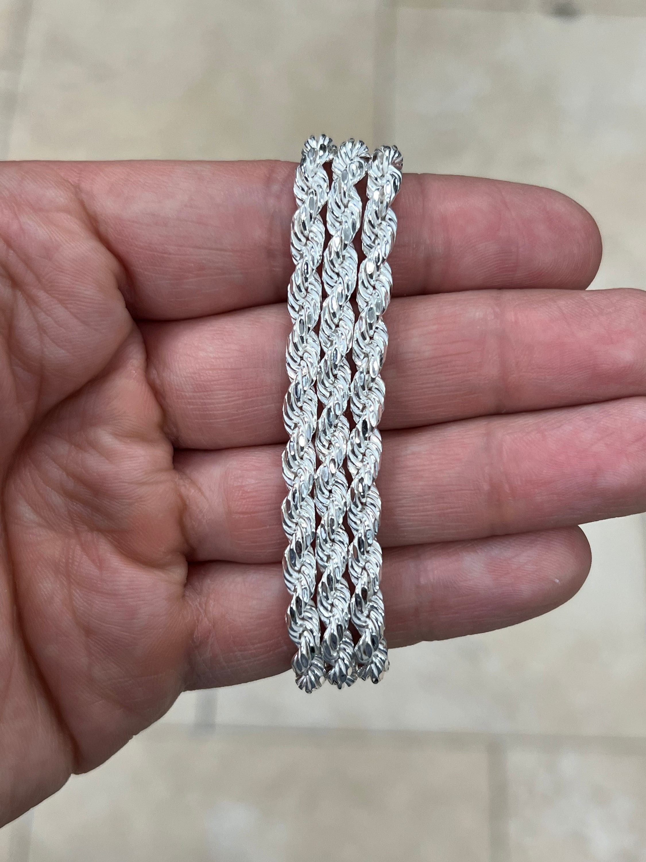 Solid 925 Sterling Silver Rope Chain, 5mm, Diamond Cut, Necklace, Bracelet, Made in Italy, Gift For Him, Gift For Her