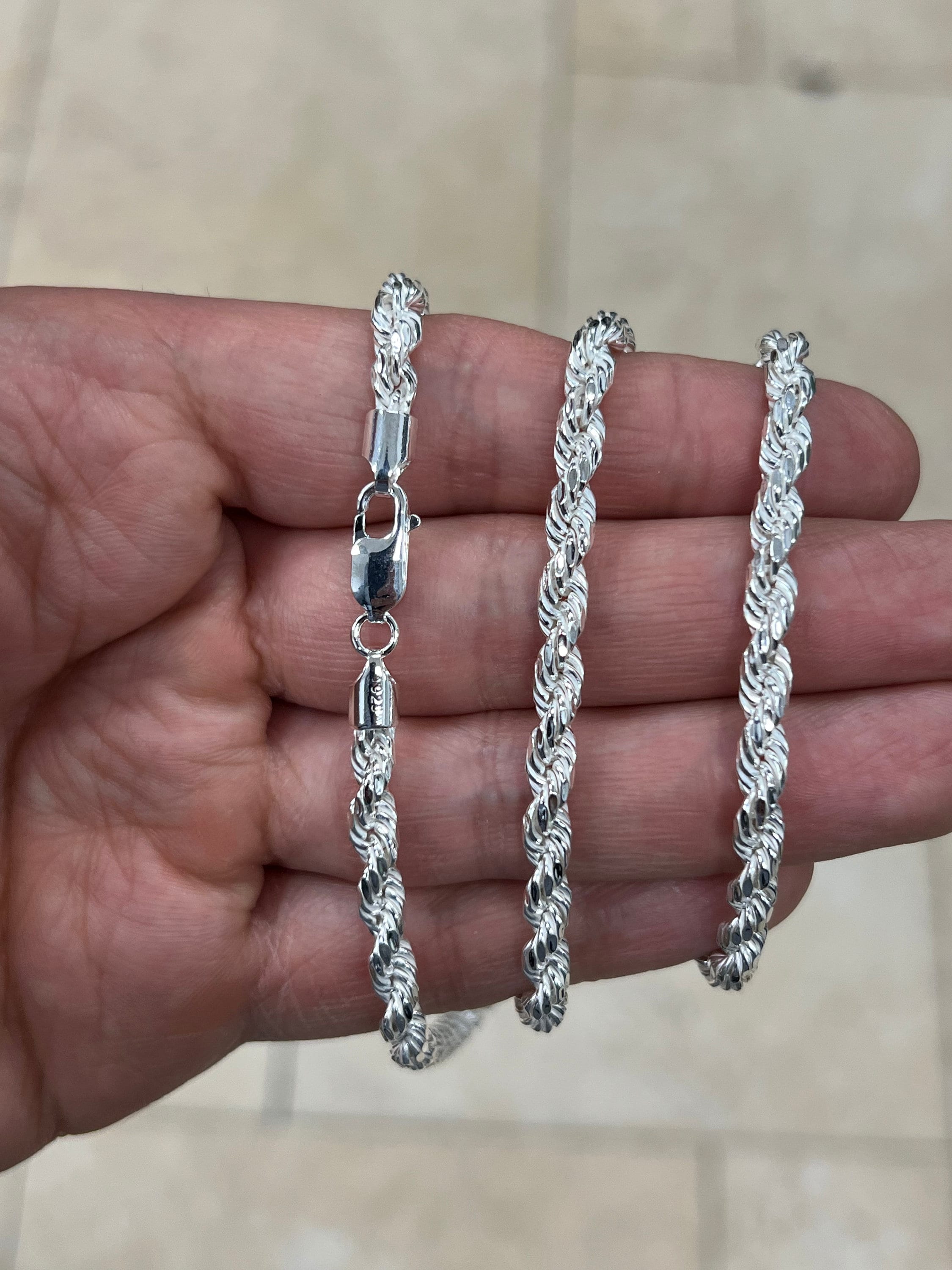 Solid 925 Sterling Silver Rope Chain, 5mm, Diamond Cut, Necklace, Bracelet, Made in Italy, Gift For Him, Gift For Her