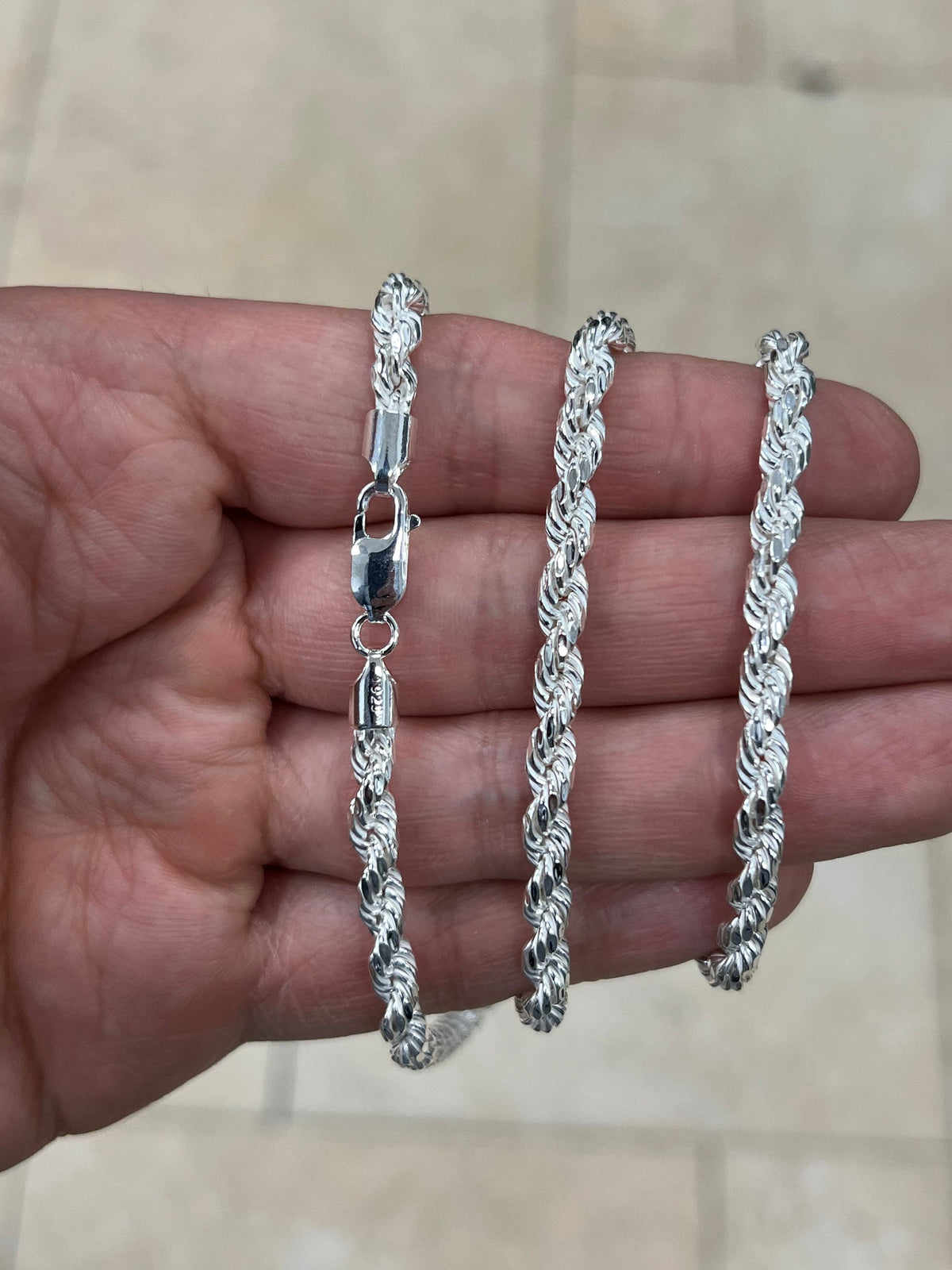 Solid 925 Sterling Silver Rope Chain, 5mm, Diamond Cut, Necklace, Bracelet, Made in Italy, Gift For Him, Gift For Her