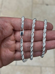 Solid 925 Sterling Silver Rope Chain, 5mm, Diamond Cut, Necklace, Bracelet, Made in Italy, Gift For Him, Gift For Her