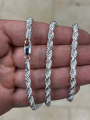 Solid 925 Sterling Silver Rope Chain, 5mm, Diamond Cut, Necklace, Bracelet, Made in Italy, Gift For Him, Gift For Her