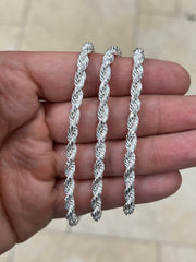 Solid 925 Sterling Silver Rope Chain, 5mm, Diamond Cut, Necklace, Bracelet, Made in Italy, Gift For Him, Gift For Her