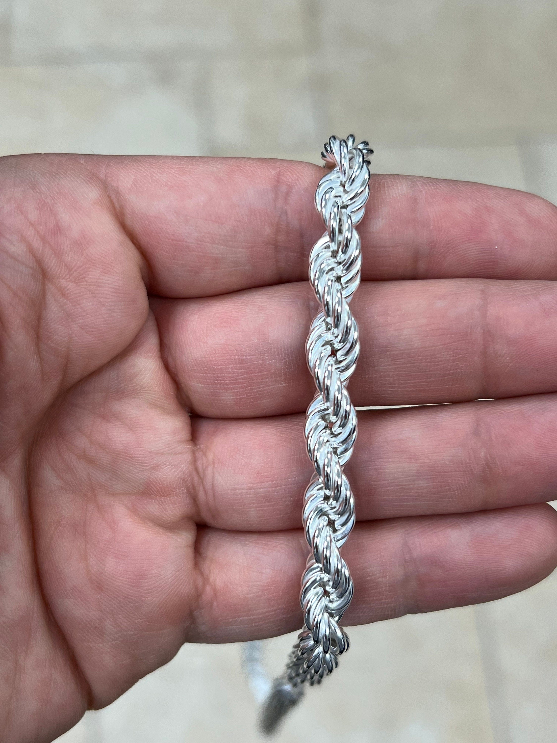 Solid 925 Sterling Silver Rope Chain, 8mm, Diamond Cut, Necklace, Made in Italy, Gift For Him, Gift For Her