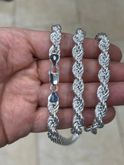 Solid 925 Sterling Silver Rope Chain, 8mm, Diamond Cut, Necklace, Made in Italy, Gift For Him, Gift For Her