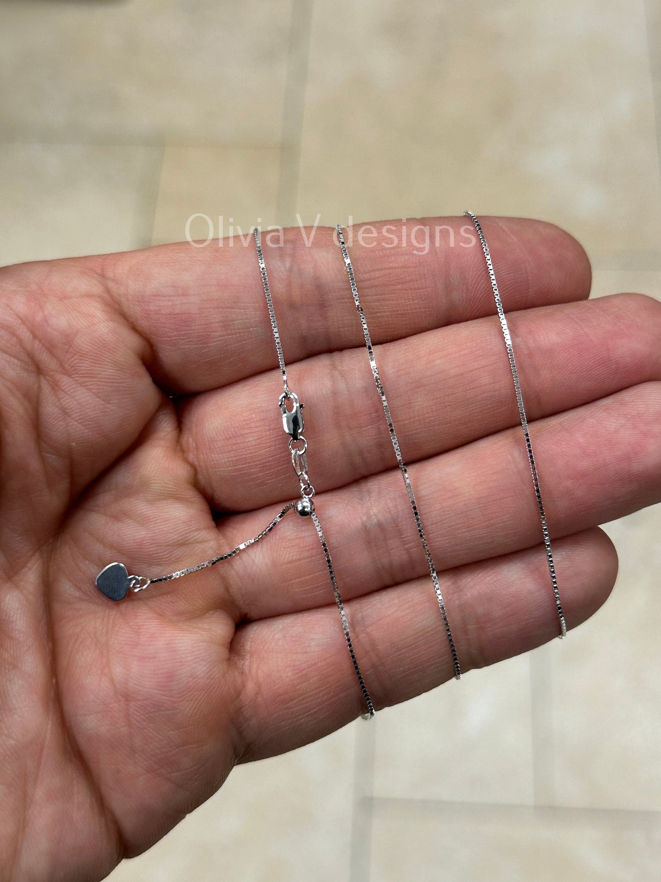 0.7mm Solid Adjustable Box Chain Chain REAL 10K White Gold Up To 22", Box Chain, Genuine 10k