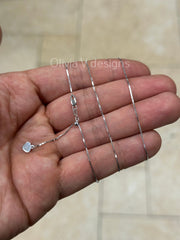 0.7mm Solid Adjustable Box Chain Chain REAL 10K White Gold Up To 22", Box Chain, Genuine 10k