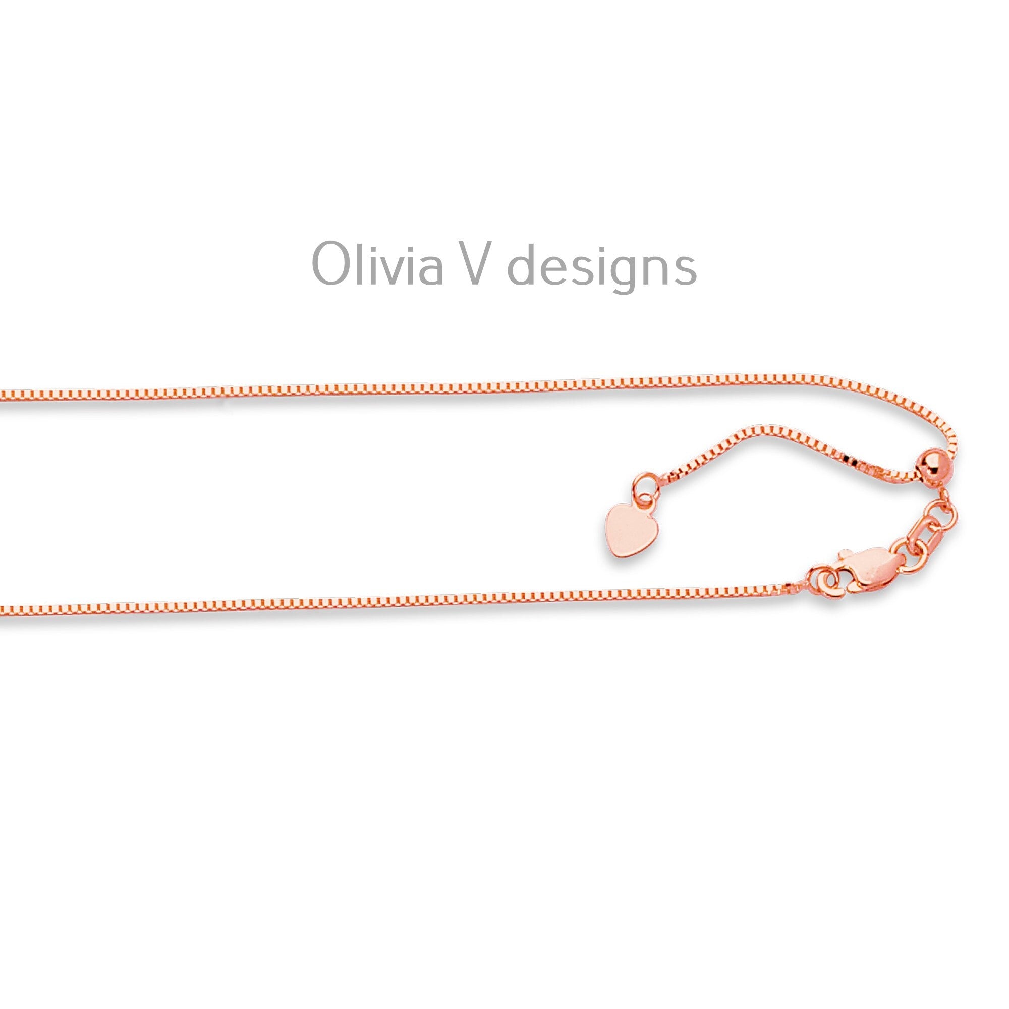 0.7mm Solid Adjustable Box Chain Chain REAL 14K Rose Gold Up To 22", Box Chain, Genuine 14k