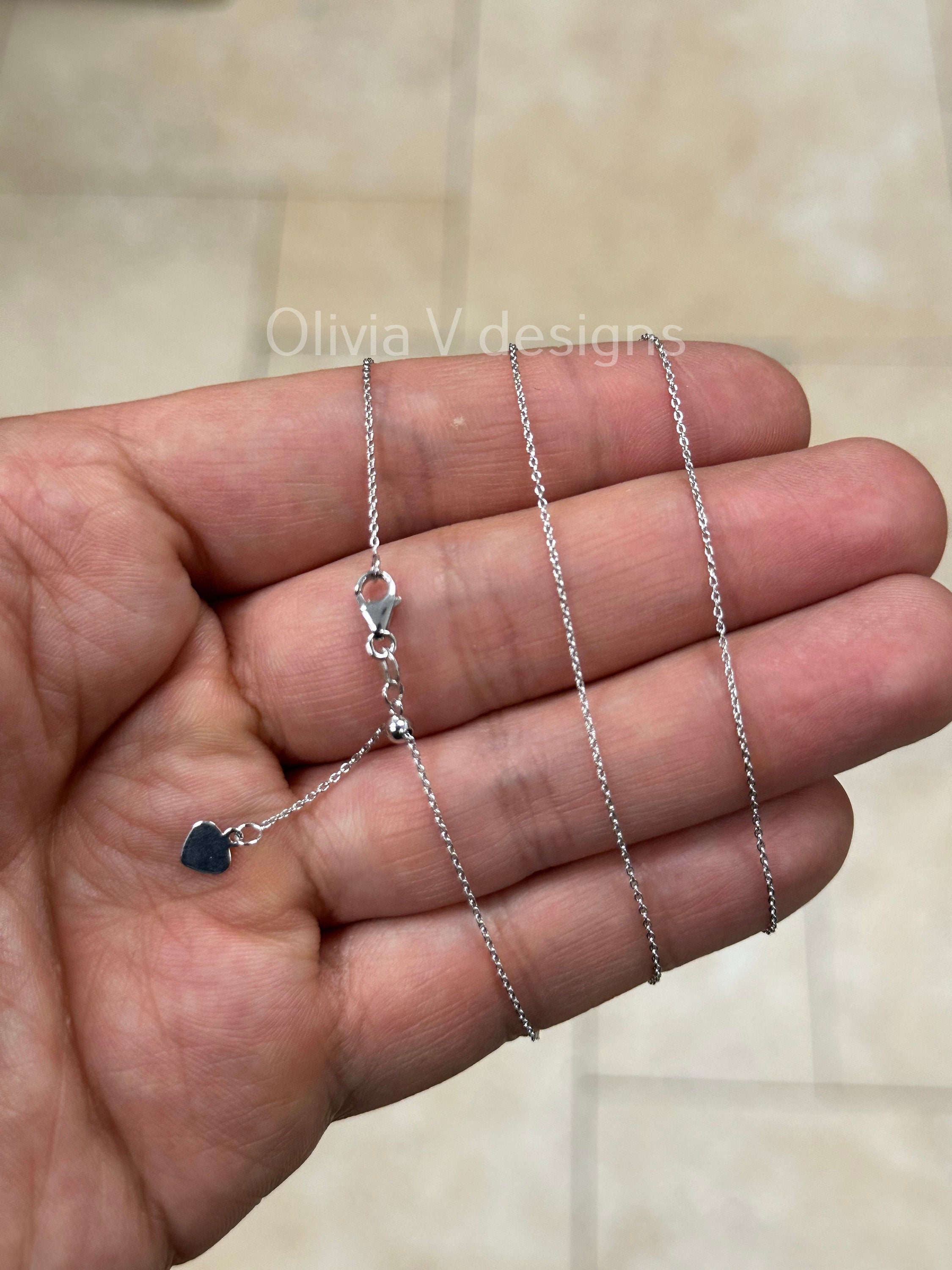 1mm Solid Adjustable Cable Chain REAL 14K White Gold Up To 22", Cable Chain, 14k White Gold1mm Solid Adjustable Cable Chain REAL 14K White Gold Up To 22", Cable Chain, 14k White Gold