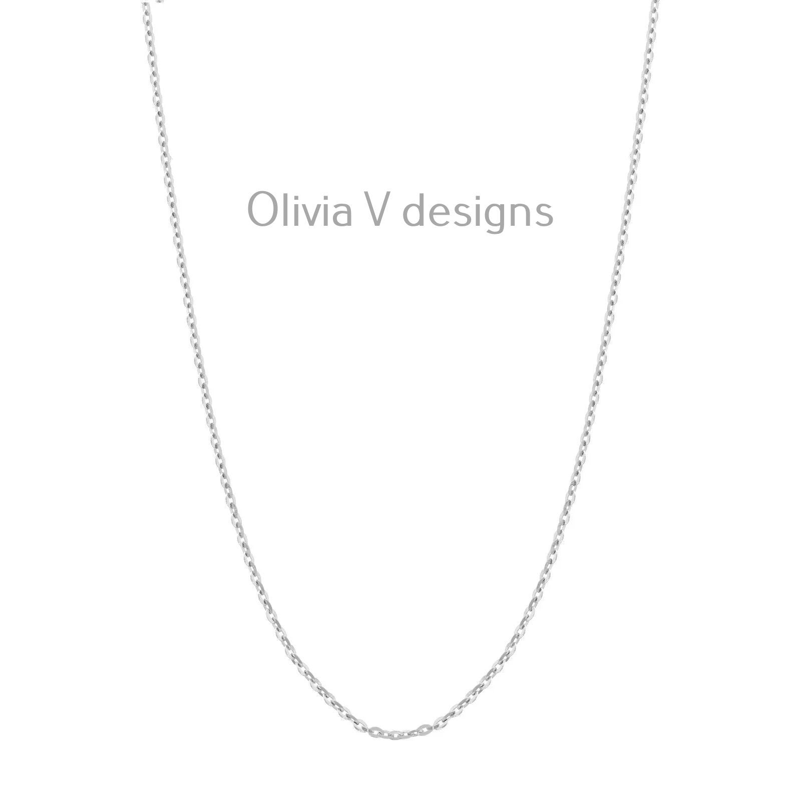 1mm Solid Adjustable Cable Chain REAL 14K White Gold Up To 22", Cable Chain, 14k White Gold