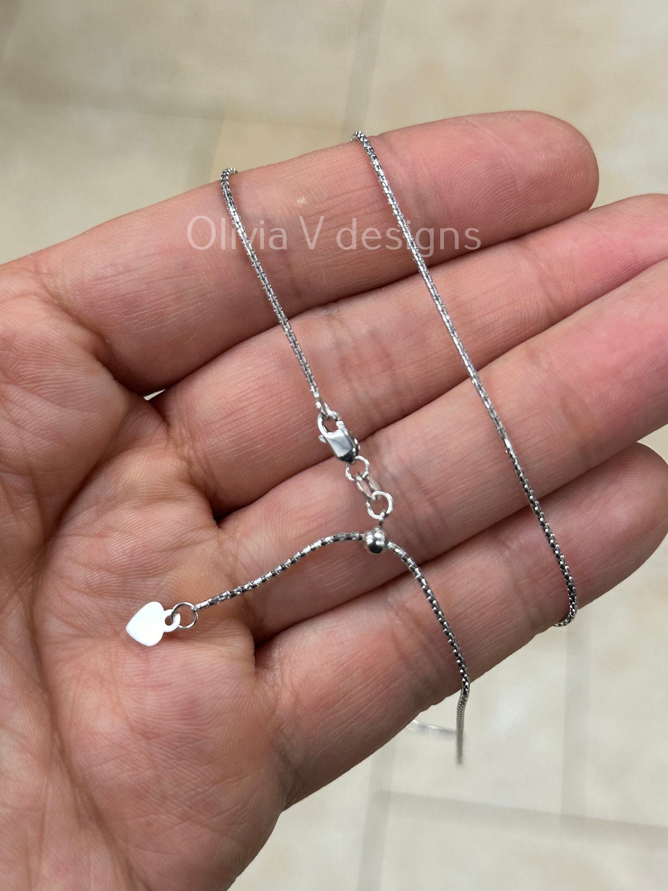 1.00mm Solid Adjustable Popcorn Chain REAL 14K White Gold Up To 22", Popcorn Chain, Genuine 14k