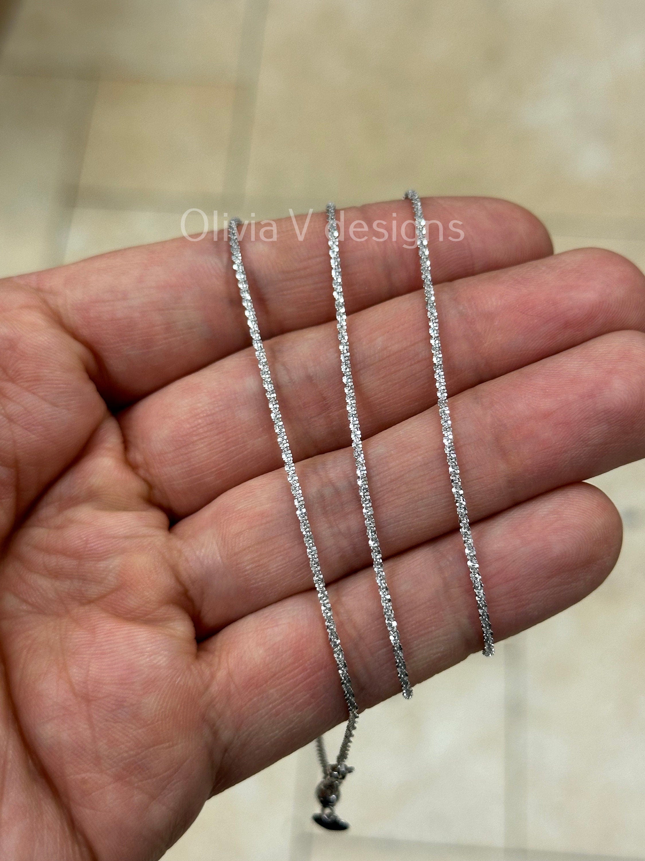 1.8mm Solid Adjustable Sparkle Twisted Rock Chain REAL 10K White Gold Up To 22", Sparkle Glitter Margarita Twisted Rock