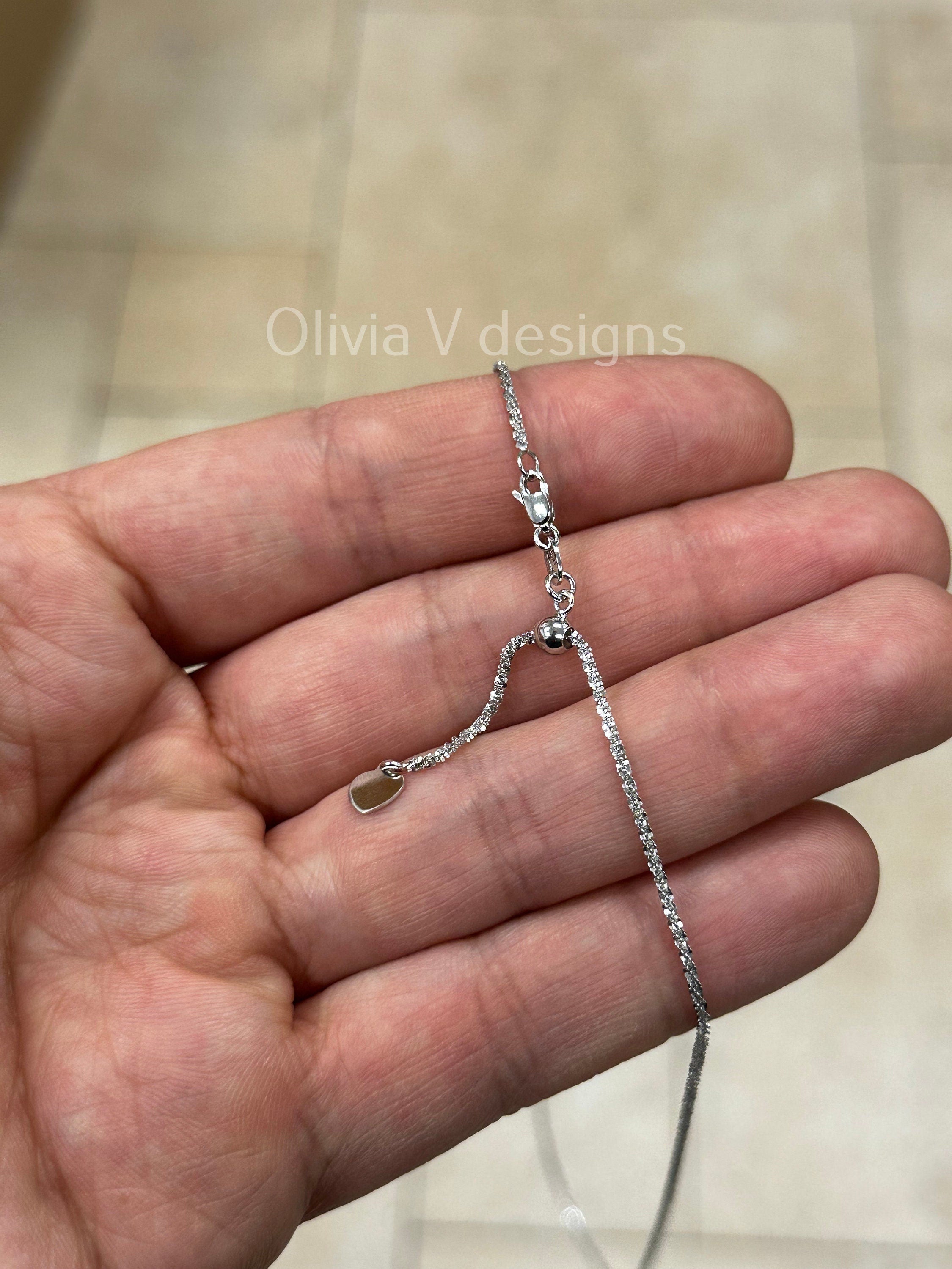 1.8mm Solid Adjustable Sparkle Twisted Rock Chain REAL 10K White Gold Up To 22", Sparkle Glitter Margarita Twisted Rock