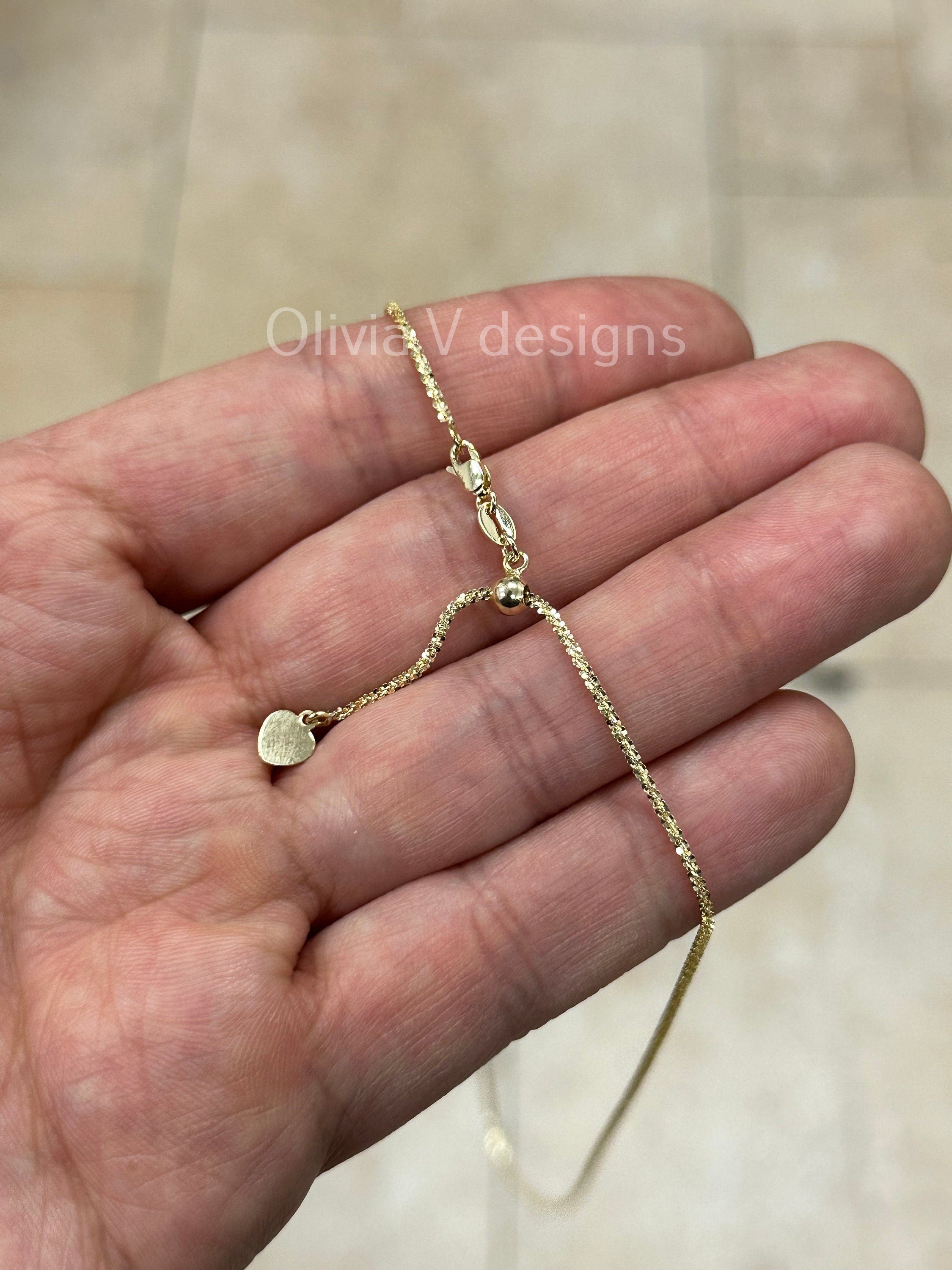 1.8mm Solid Adjustable Sparkle Twisted Rock Chain REAL 10K Yellow Gold Up To 22", Sparkle Glitter Margarita Twisted Rock