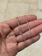 1.8mm Solid Adjustable Sparkle Twisted Rock Chain REAL 14K White Gold Up To 22", Sparkle Glitter Margarita Twisted Rock