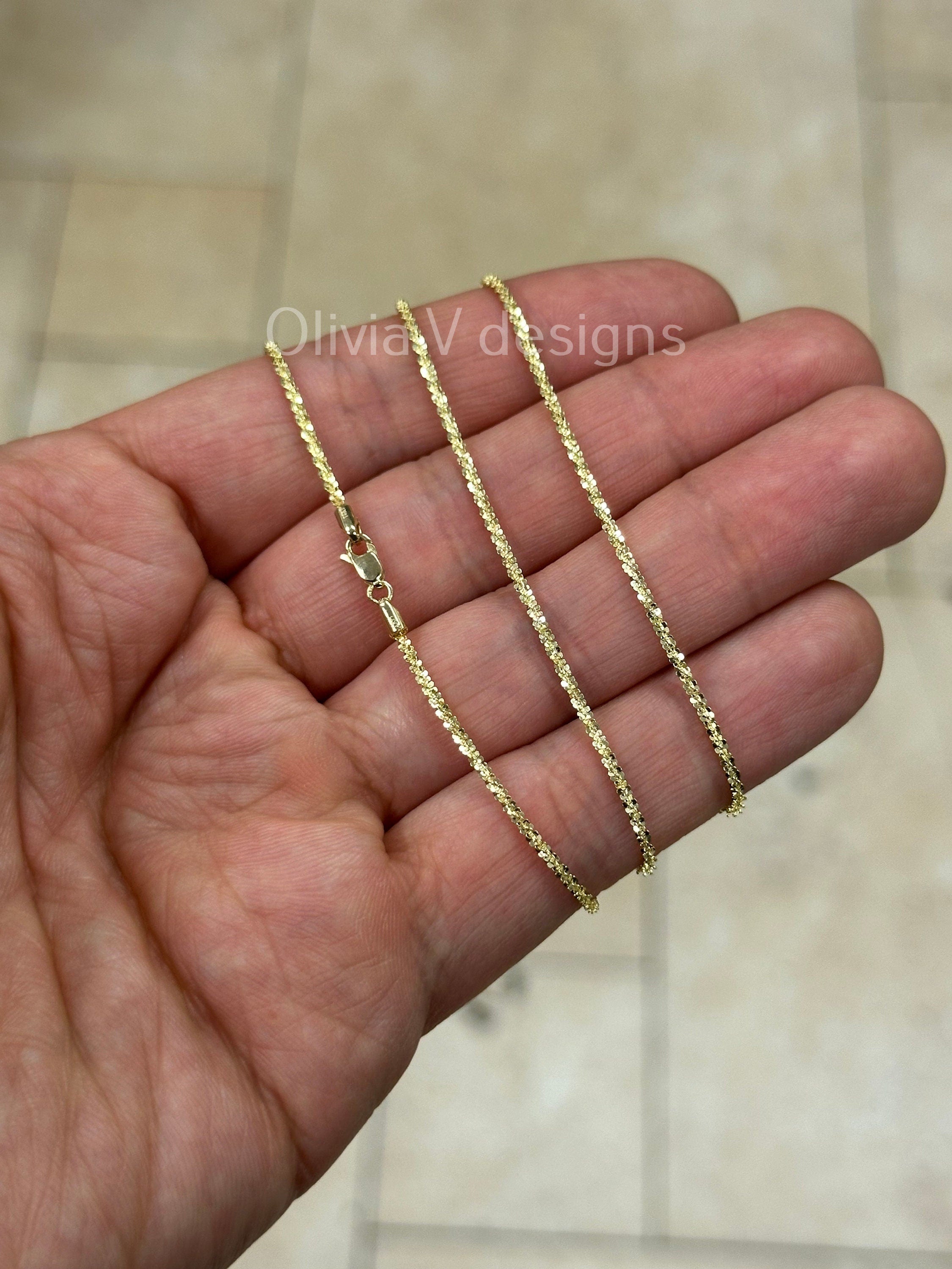 1.8mm Solid Margarita Sparkle Twisted Rock Chain REAL 14 Yellow Gold 10'' 16'' 18'' 20'', Sparkle Glitter Margarita Rock Anklet Necklace