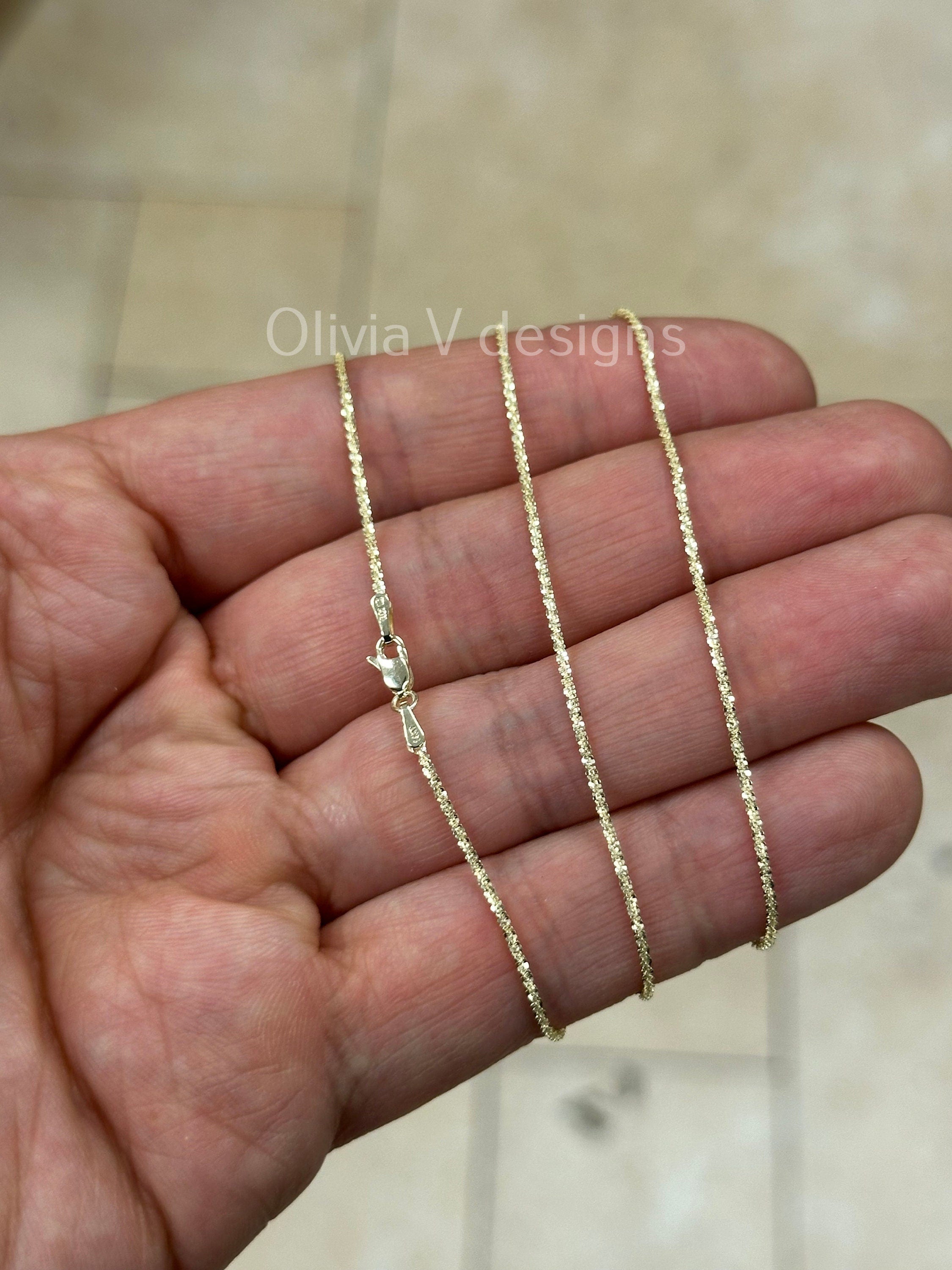 1.5mm Solid Margarita Sparkle Twisted Rock Chain REAL 14 Yellow Gold 18'' 20'', Sparkle Glitter Margarita Twisted Rock