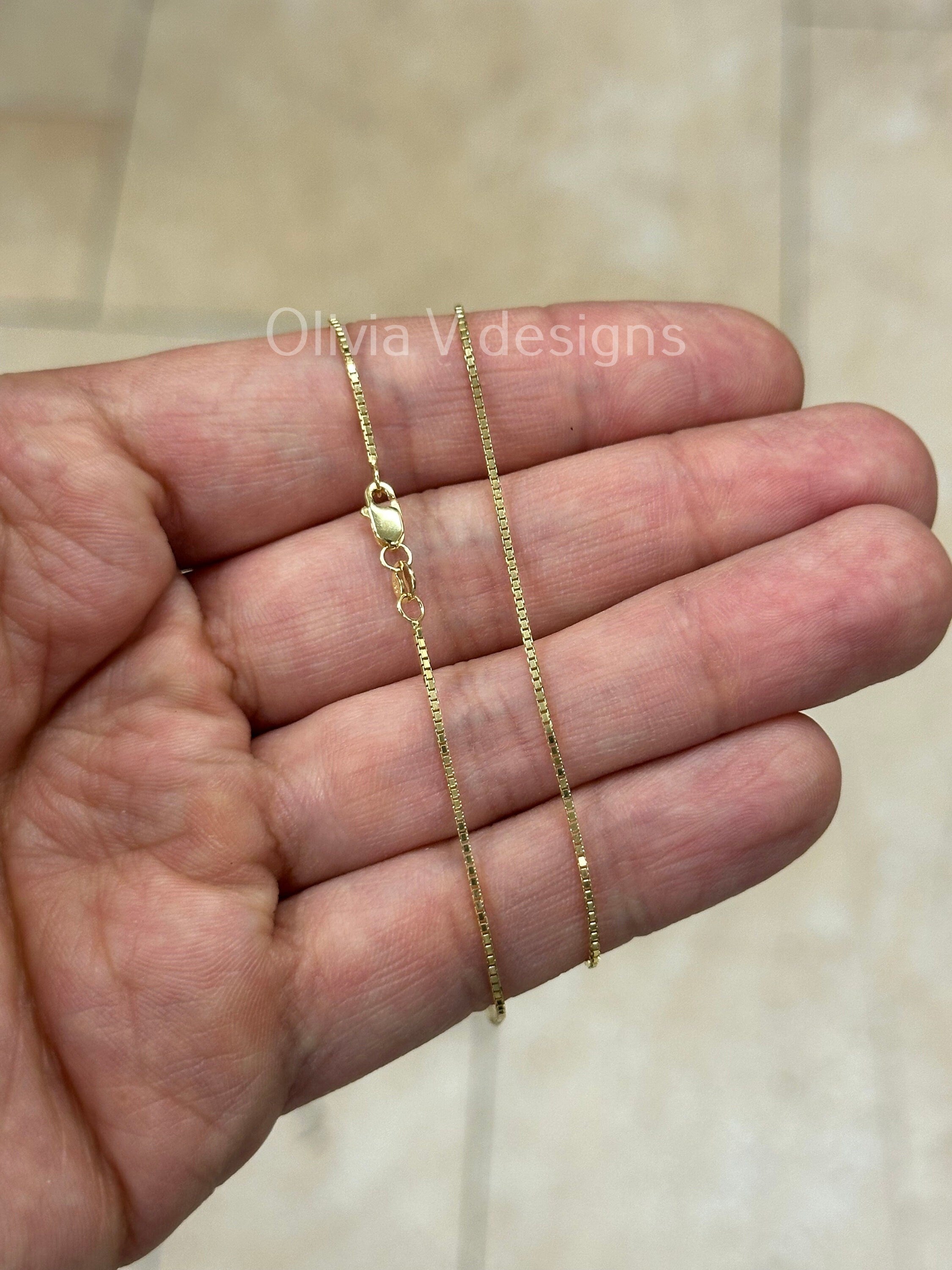 14K Solid Yellow Gold Box 1mm Necklace Chain 18'' Inch, With Lobster Clasp, Finished Necklace, Everyday Necklace