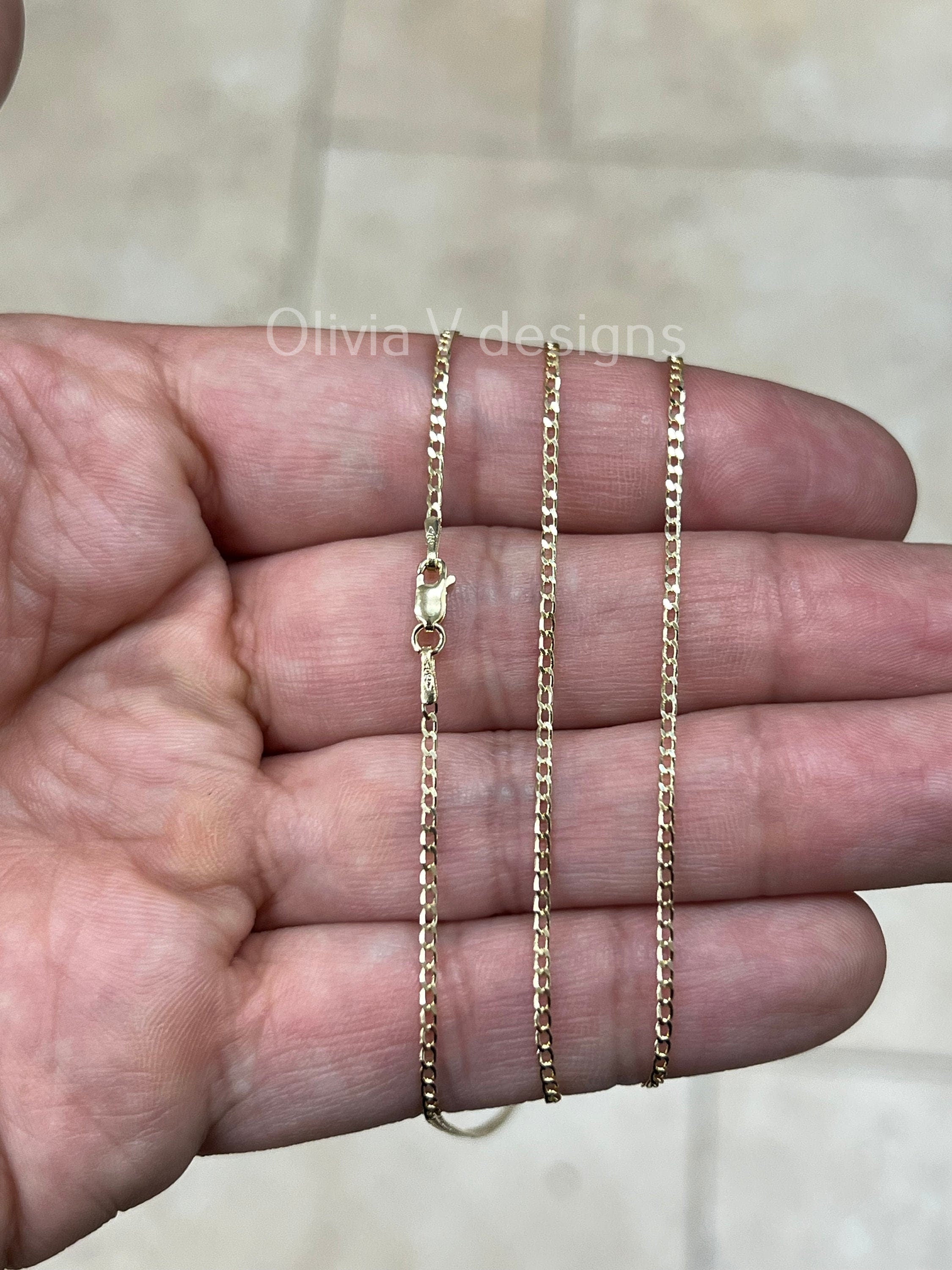 18K Solid Yellow Gold Flat Cuban 1.7mm Link Chain Necklace 16'' 18'' 20'' 22'' 24'' , Layering Chain , Minimal Chain, 18K Gold Chain