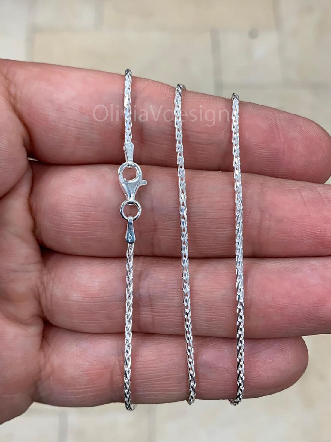 Spiga Sterling Silver Necklace, 1.5mm Sterling Silver Spiga Wheat  Necklace, Men's Chain, Flexible Wheat Chain, Italian Silver Necklace
