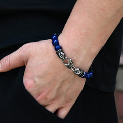 Stainless Steel Black Matte Agate Lapis Bracelet for Men, Lapis Beaded Jewelry, Gift for Dad, Stylish Bracelet