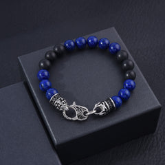 Stainless Steel Black Matte Agate Lapis Bracelet for Men, Lapis Beaded Jewelry, Gift for Dad, Stylish Bracelet